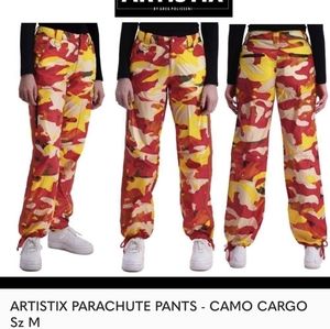 Artistix red and yellow camo parachute pants . Super cute.
